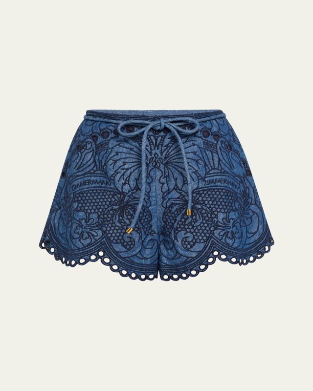 Coco Embroidered Denim Shorts